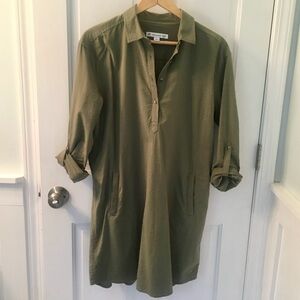 Southern Tide Alyssa Green Seersucker Shirt Dress Womens L Pockets Preppy Tunic